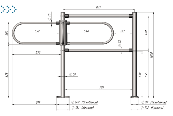 Турникет роторный полуростовой 3V ТРП-515-2 (без механизма блокировки)